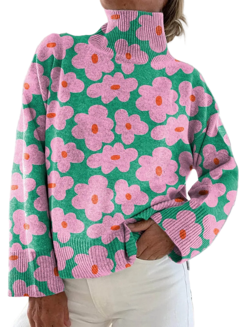 Maglione Hannah — Collo alto a maglia floreale