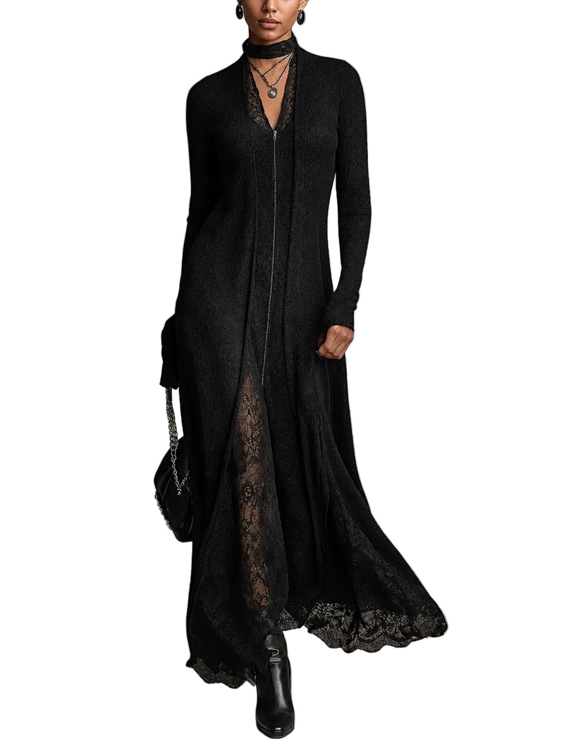 Abito Lola — Lungo in Maglia Costine con Pizzo