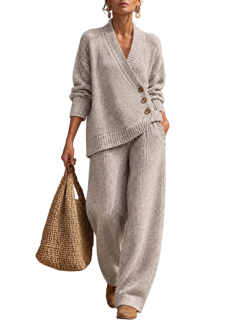 Completo Cayetana — Cardigan Incrociato e Pantalone Ampio in Maglia