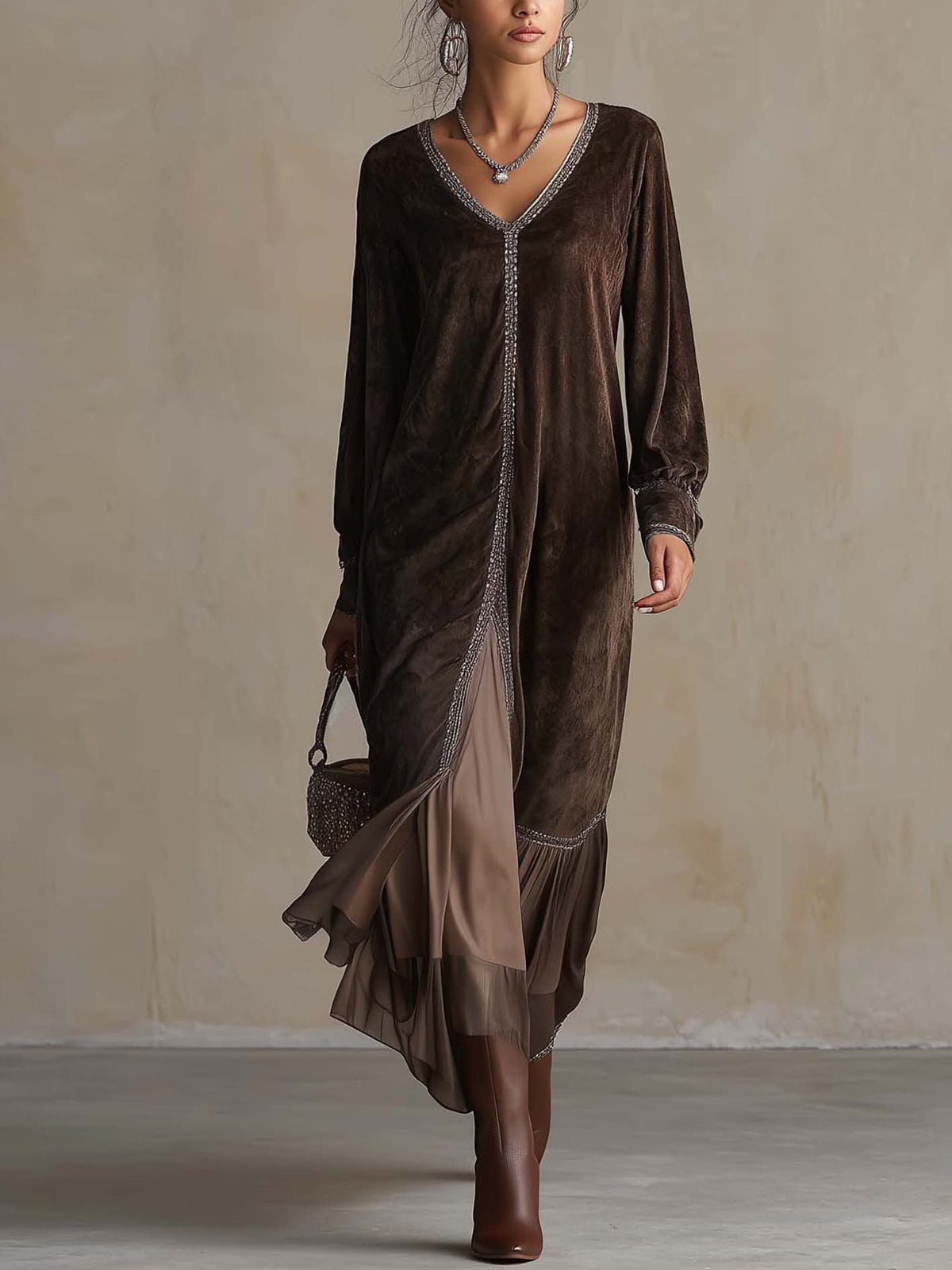 Vestido Teresa — Midi de Ante con Escote en V