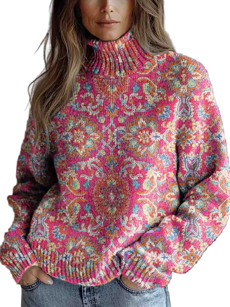 Maglione Isla — Collo Alto Floreale Retro