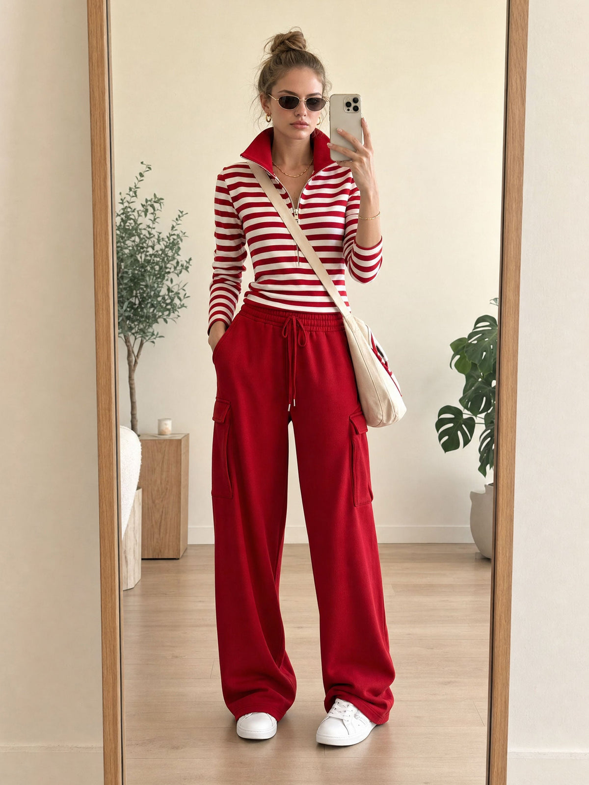 Completo Paula — Felpa a righe e pantaloni cargo
