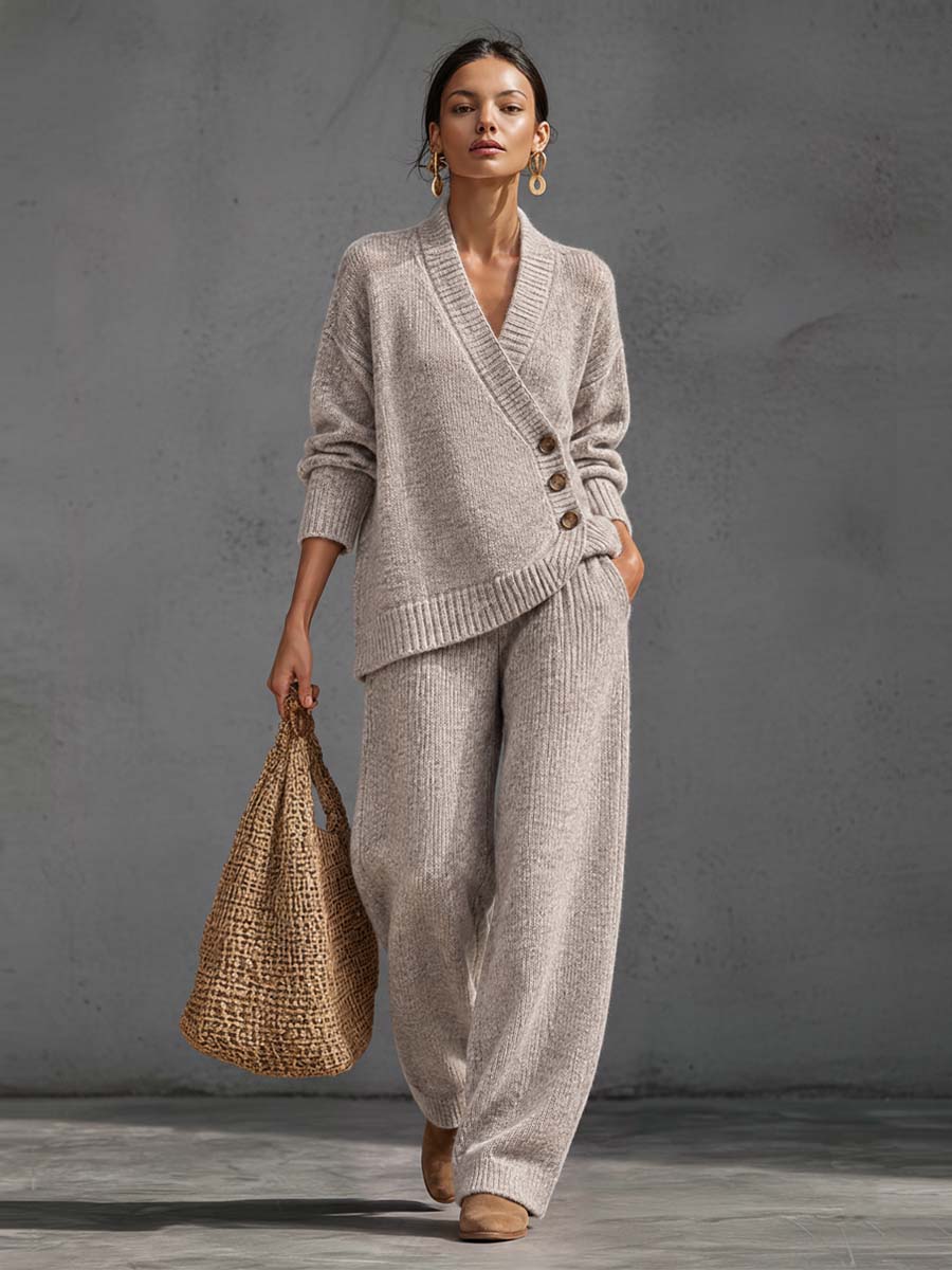 Completo Cayetana — Cardigan Incrociato e Pantalone Ampio in Maglia