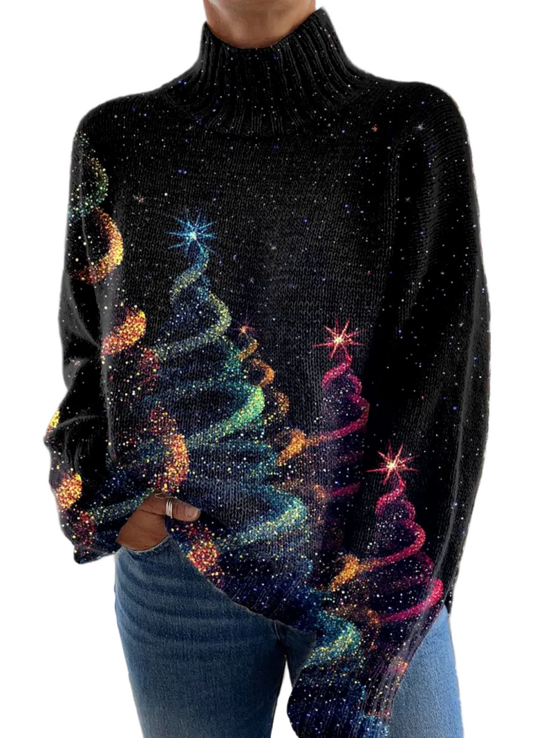 Maglione Olivia — Collo alto albero di Natale con glitter