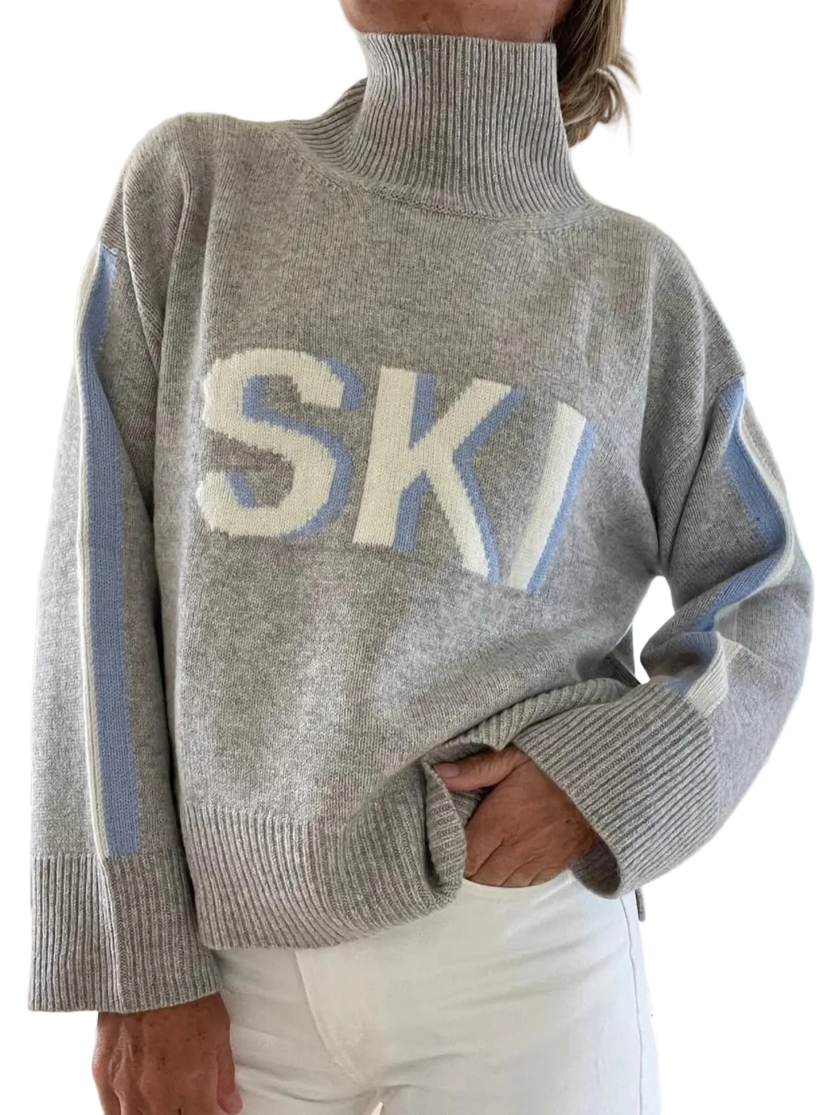 Maglione Mia — Collo Alto Retro Grigio