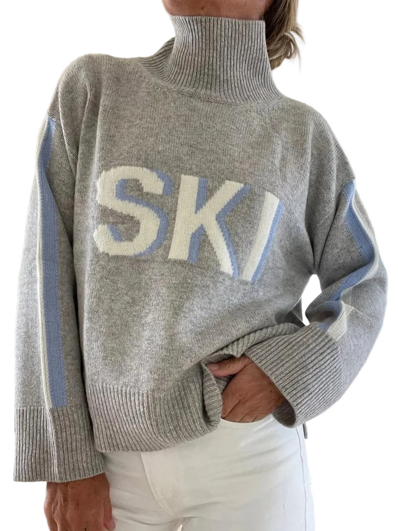 Maglione Mia — Collo Alto Retro Grigio