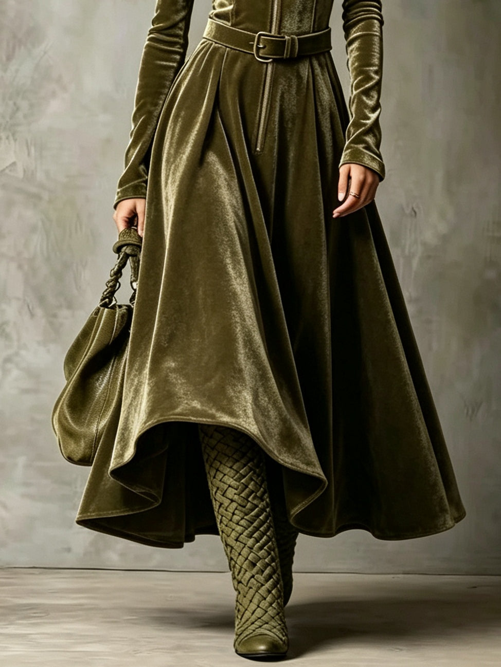 Vestido Vega — Largo de Terciopelo con Cremallera y Cinturón