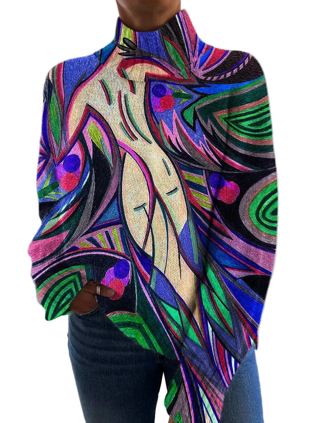 Maglione Evie — Collo Alto Astratto Retro
