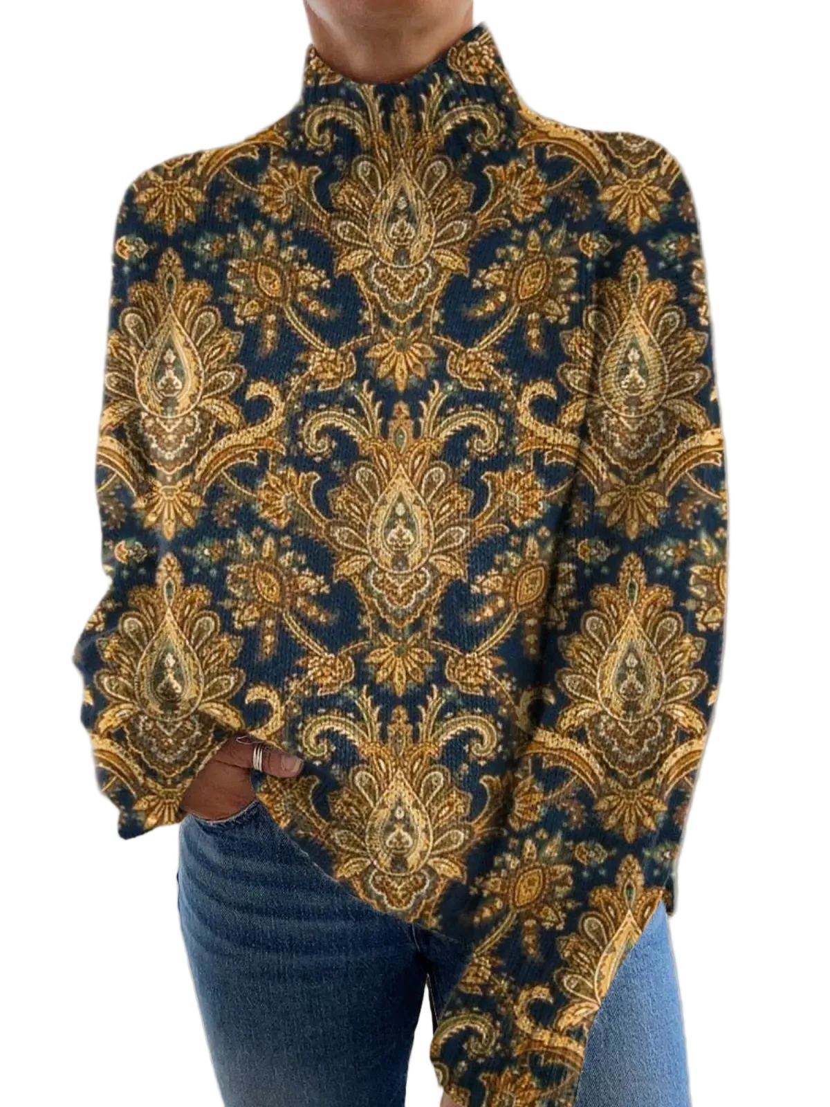 Maglia Scarlett — Collo Alto Floreale Artistico