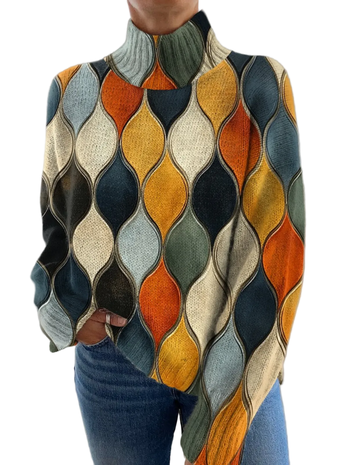 Maglione Ella — Collo Alto con Fantasia Astratta