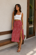 Falda Midi Floral de Chifón con Abertura Lateral