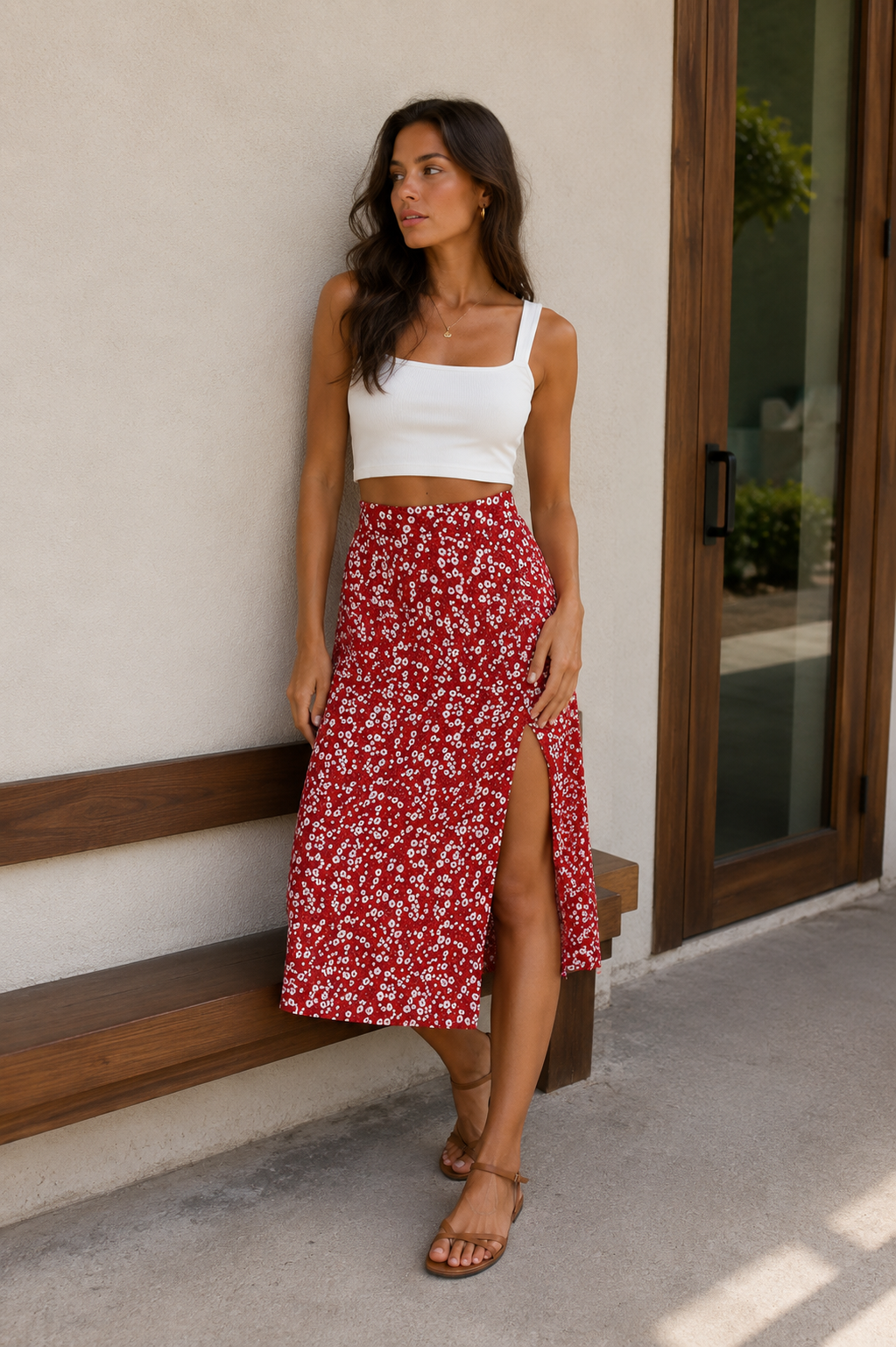 Falda Midi Floral de Chifón con Abertura Lateral