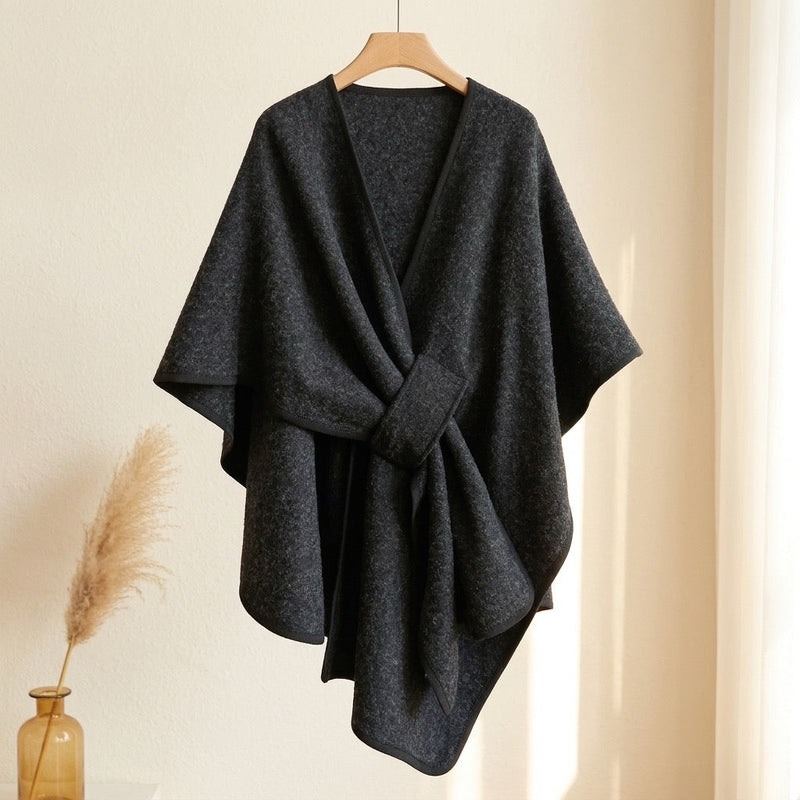 Poncho chal largo color gris oscuro