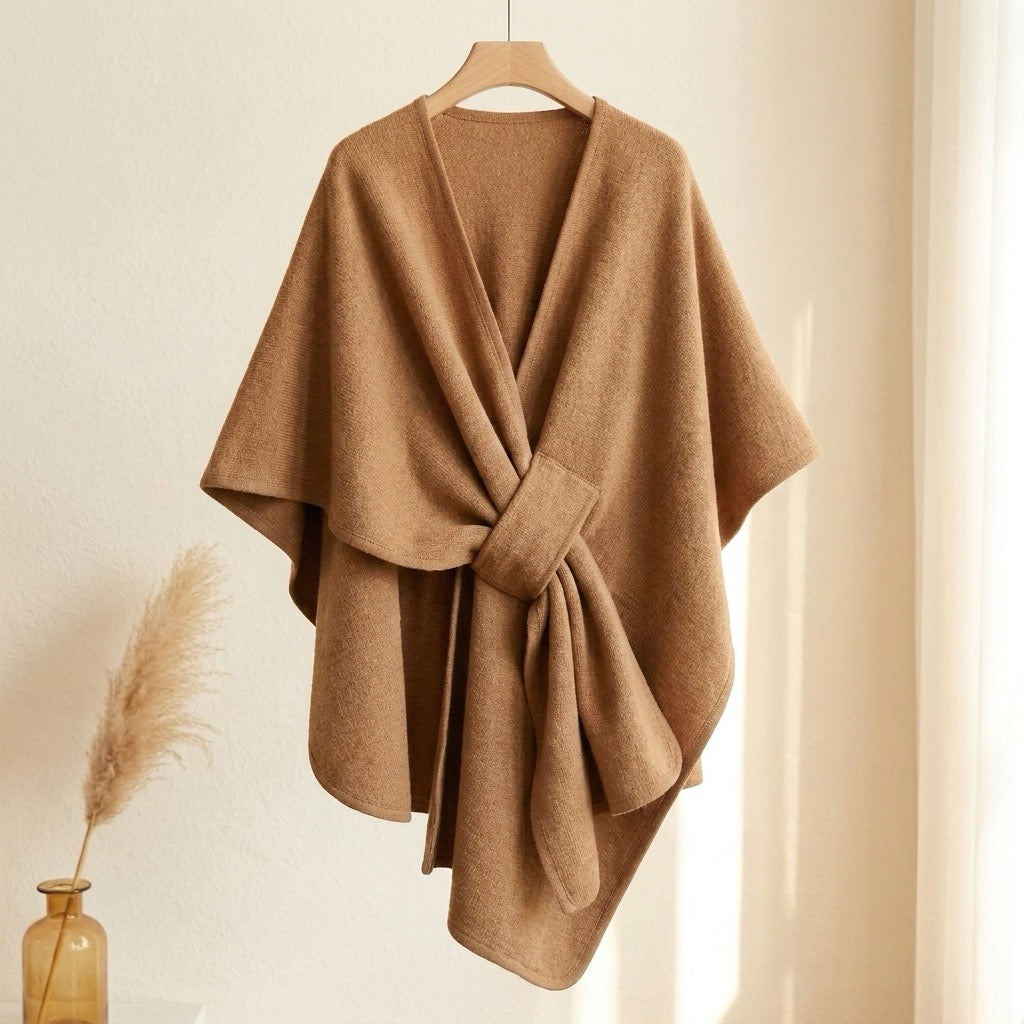 Poncho chal largo color camel