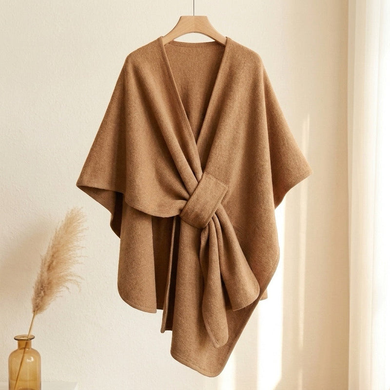 Poncho chal largo color camel