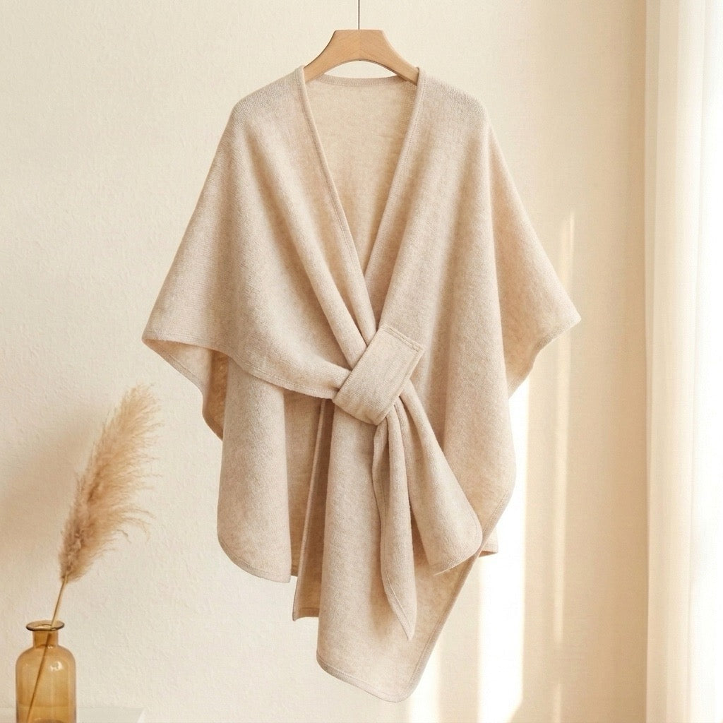 Poncho chal largo color beige