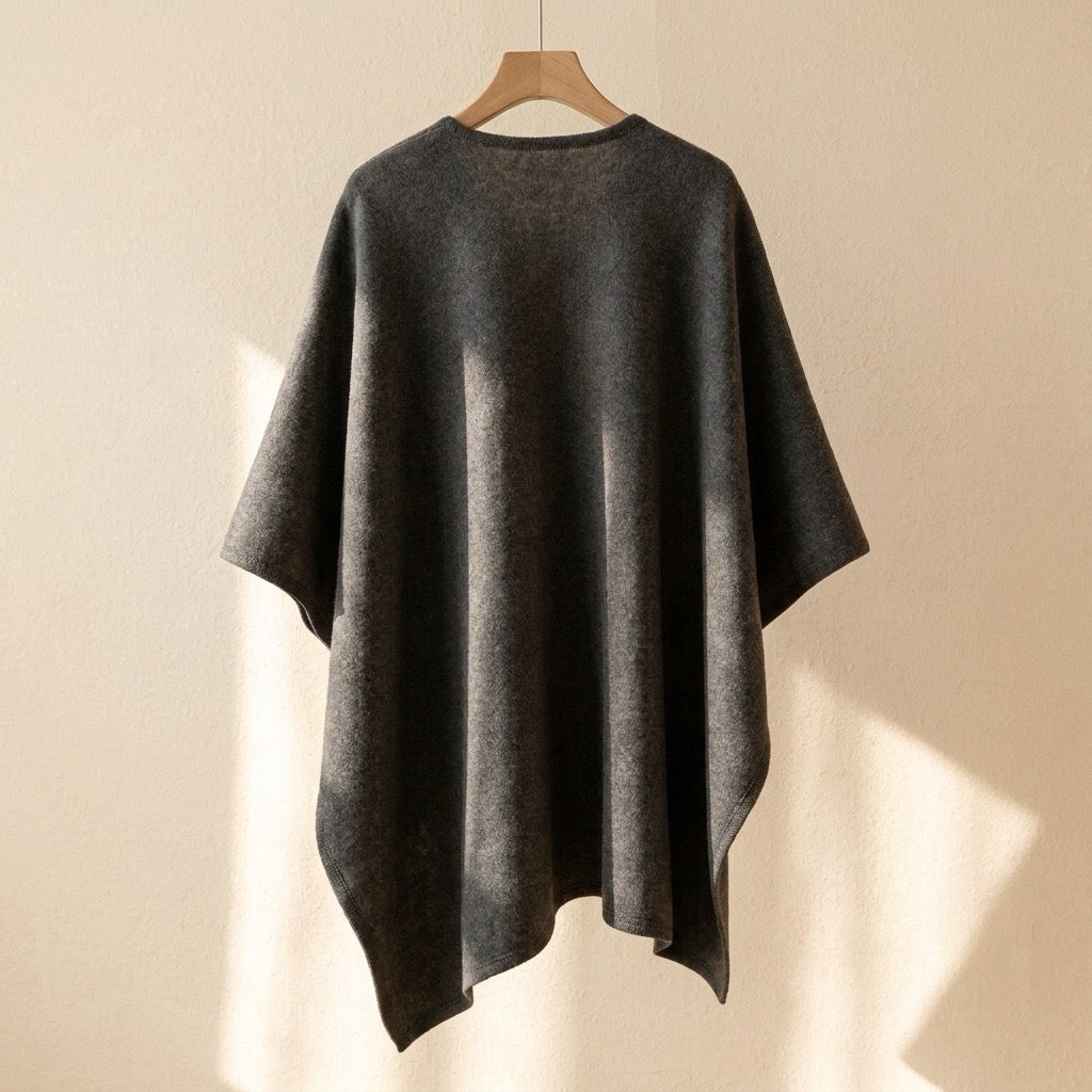 Poncho chal largo gris oscuro, vista trasera