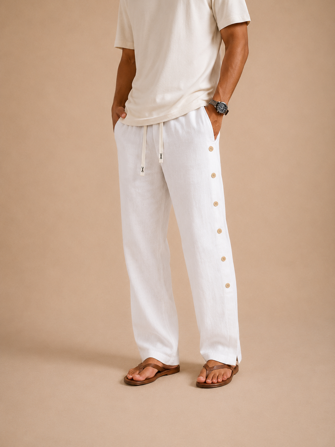 Pantalones Casuales de Lino y Algodón para Hombre