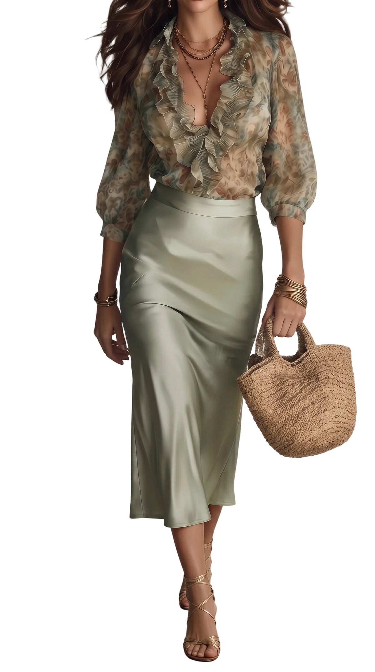 Conjunto Antonella — Blusa de Volantes y Falda Satinada