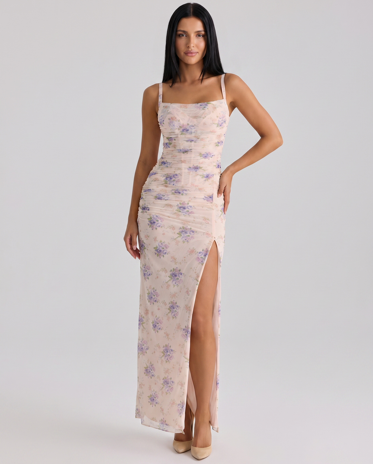 Estelle • Vestido Maxi con Estampado Floral y Corte Lateral