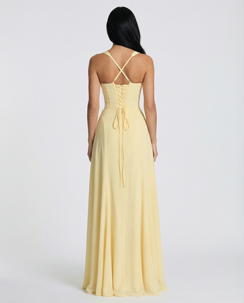 Mary • Vestido Maxi con Cuerpo de Corsé y Espalda con Cierre