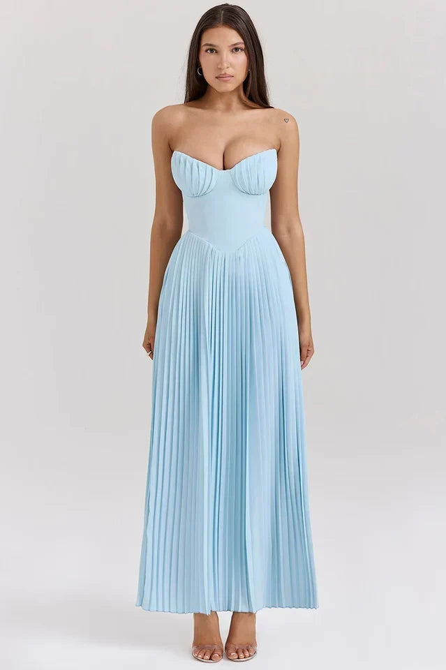 Cindy • Vestido Maxi Strapless con Falda Plisada