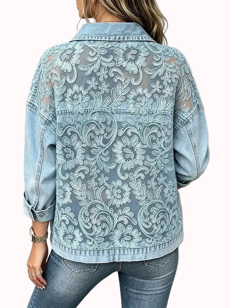Chaqueta vaquera con encaje floral - espalda