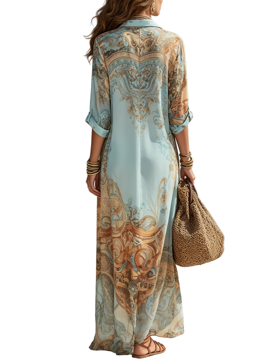 Abito Valeria — Maxi con stampa floreale blu