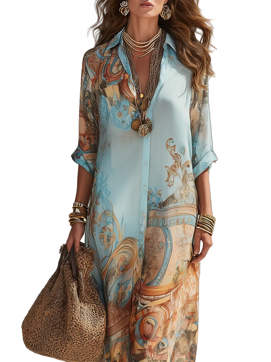 Abito Valeria — Maxi con stampa floreale blu