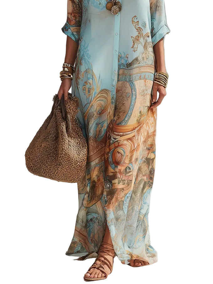 Abito Valeria — Maxi con stampa floreale blu