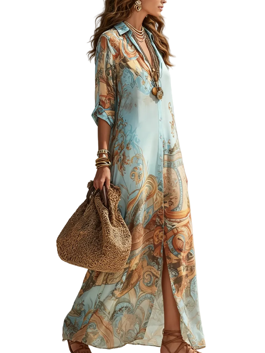 Abito Valeria — Maxi con stampa floreale blu