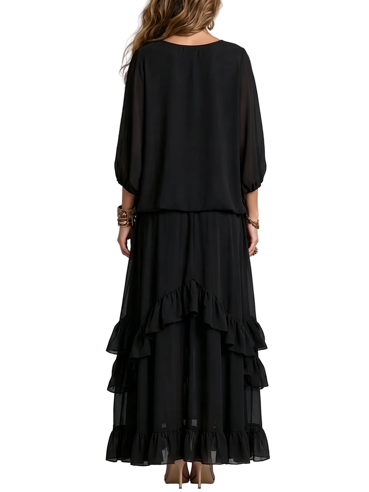 Conjunto Elvira — Top de Gasa con Flecos y Falda de Volantes
