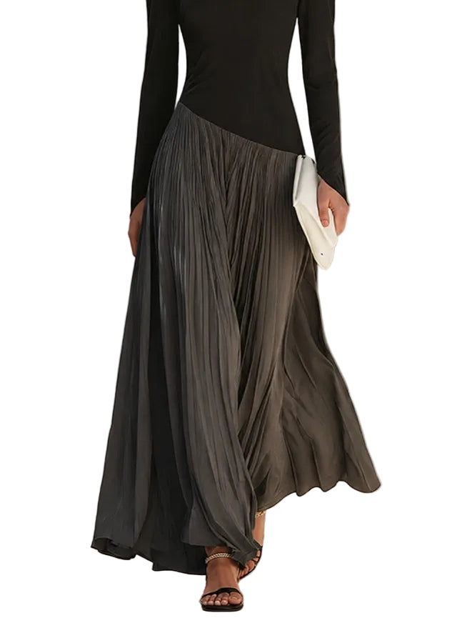 Vestido Marina — Maxi Plisado con Cuello Drapeado