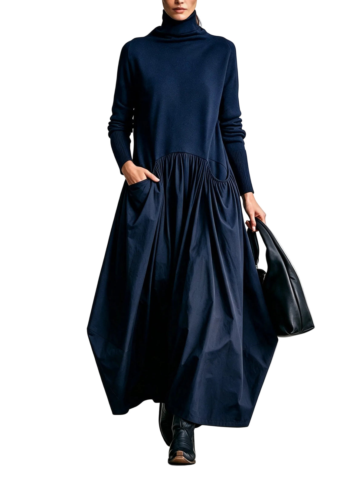 Abito Ana — Maxi Oversize a Collo Alto con Tasche