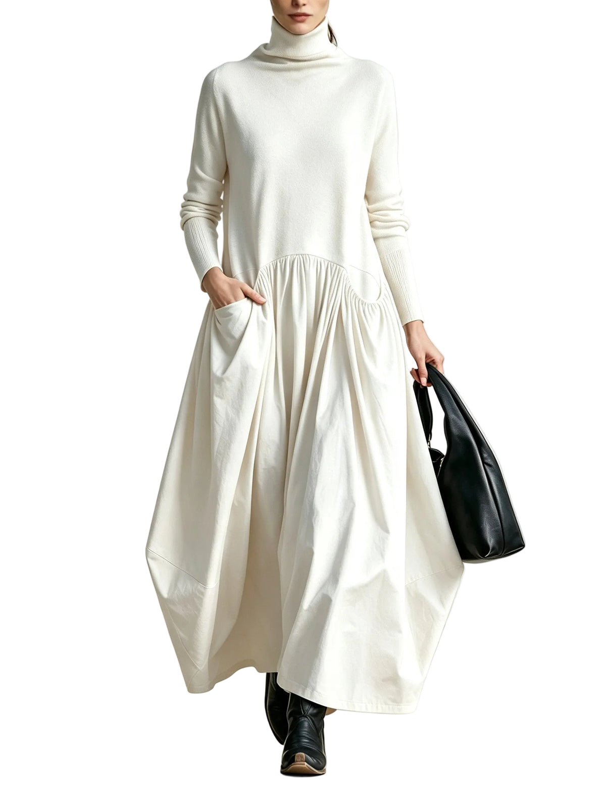 Abito Ana — Maxi Oversize a Collo Alto con Tasche