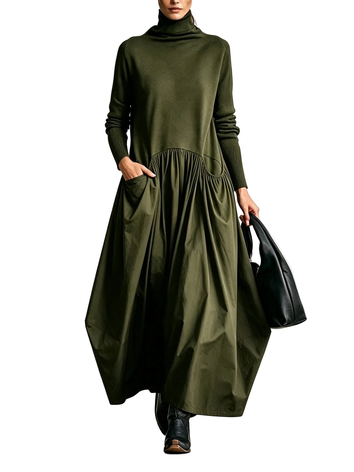Abito Ana — Maxi Oversize a Collo Alto con Tasche