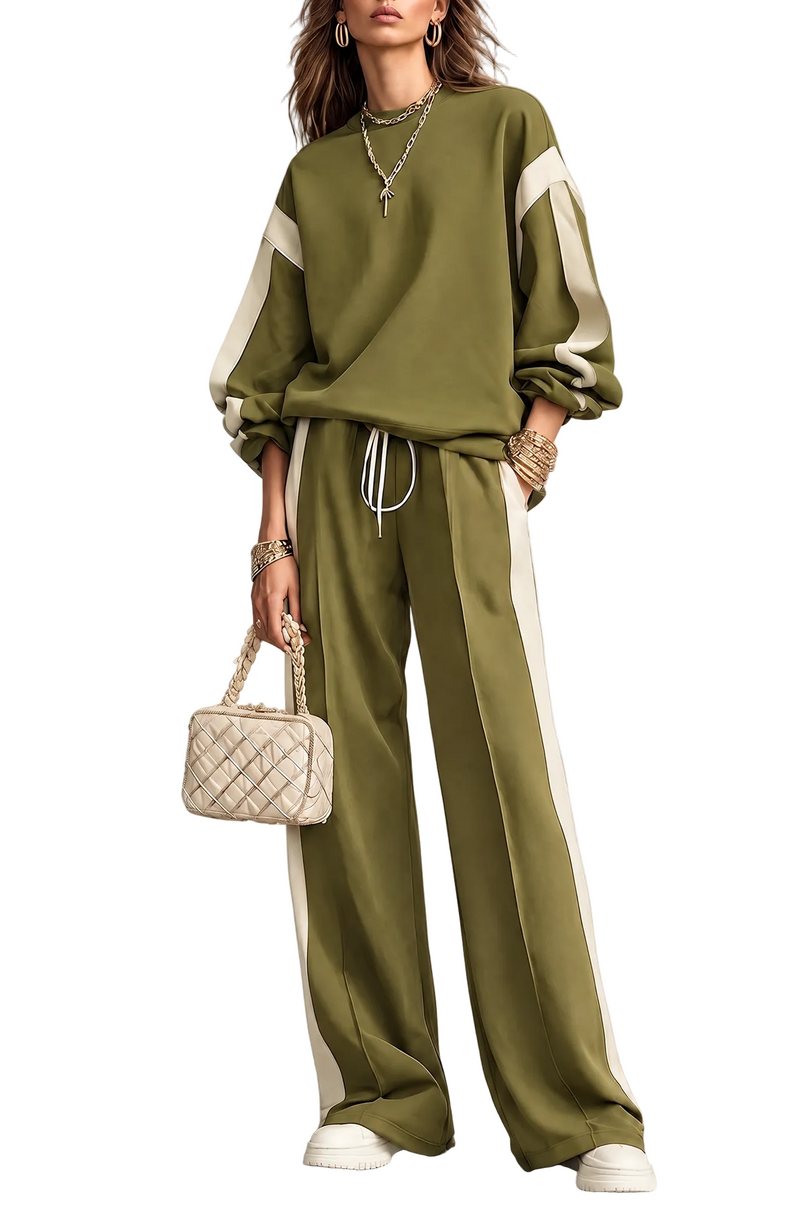 Conjunto Sonia — Sudadera y Pantalón Ancho Verde Oliva