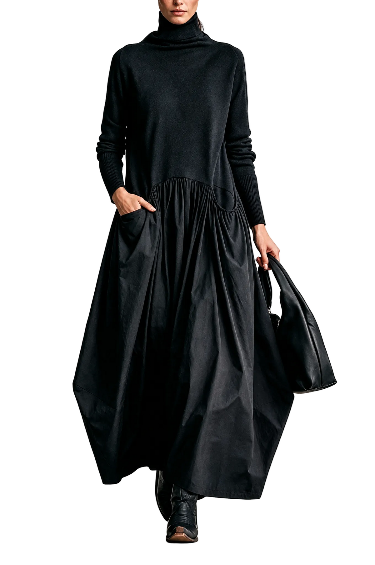 Abito Ana — Maxi Oversize a Collo Alto con Tasche
