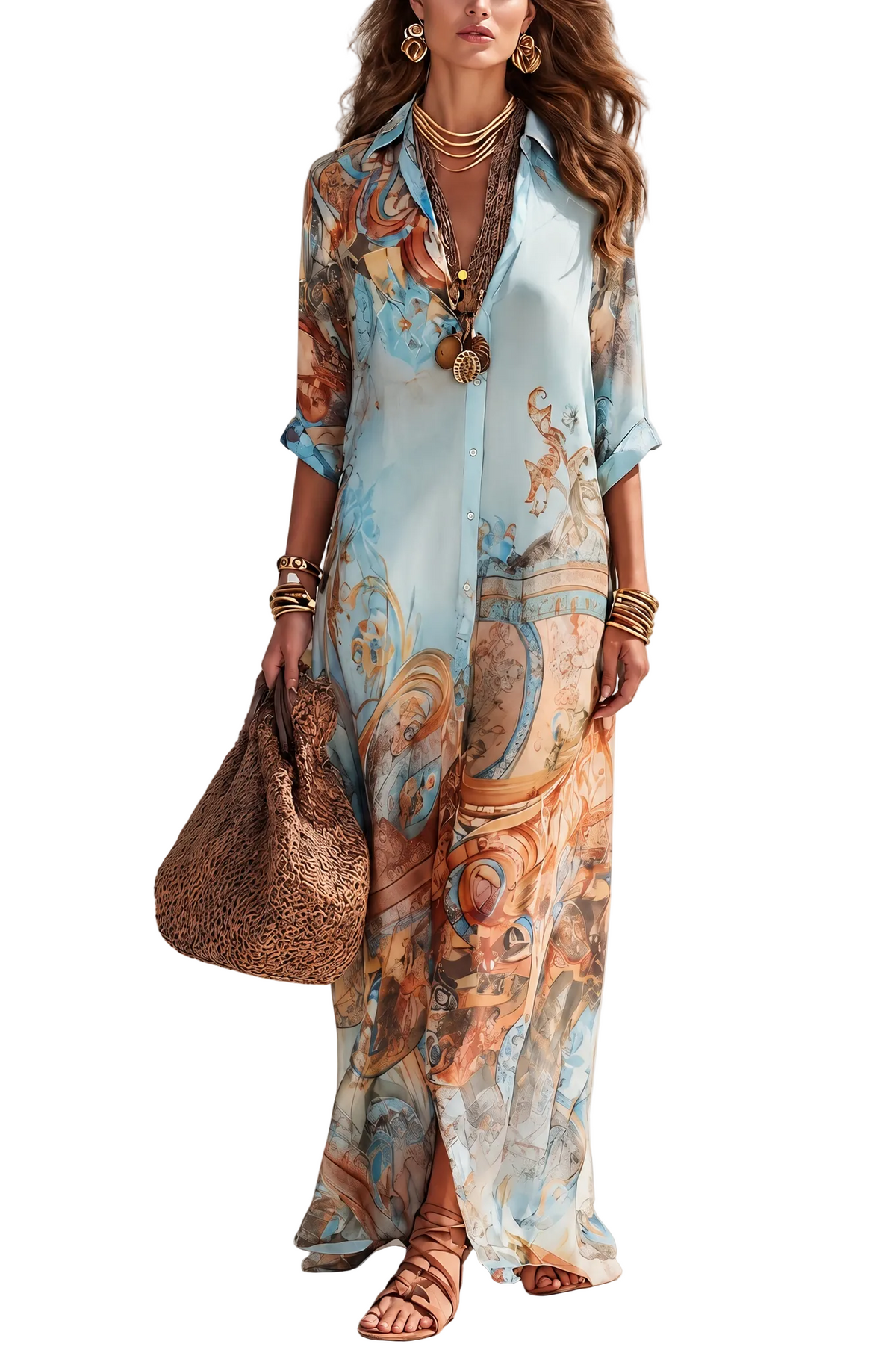 Abito Valeria — Maxi con stampa floreale blu