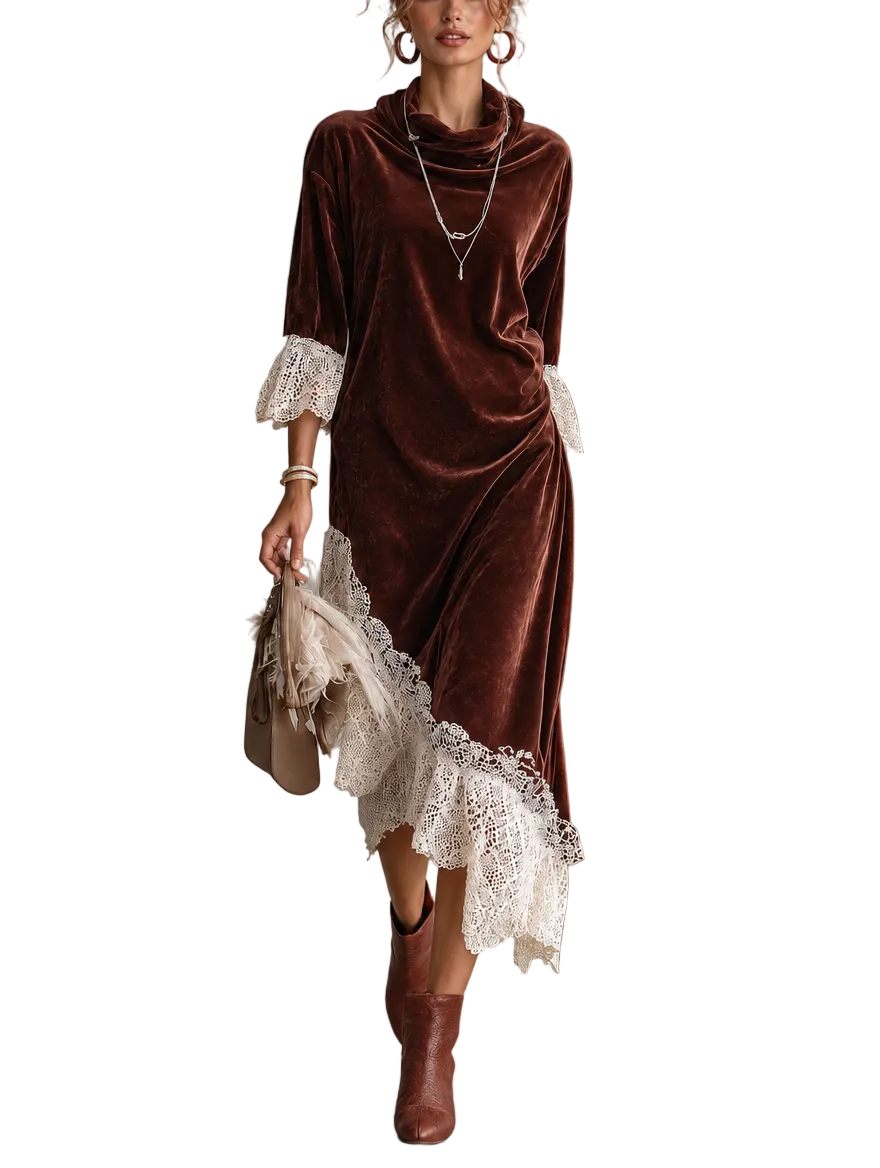 Vestido Milagros — Midi de Terciopelo con Encaje