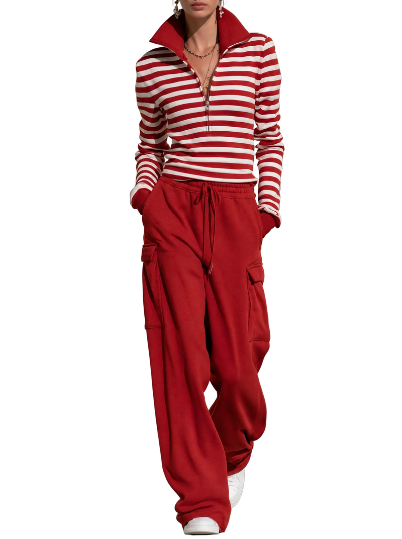 Conjunto Paula — Sudadera a Rayas y Pantalón Cargo