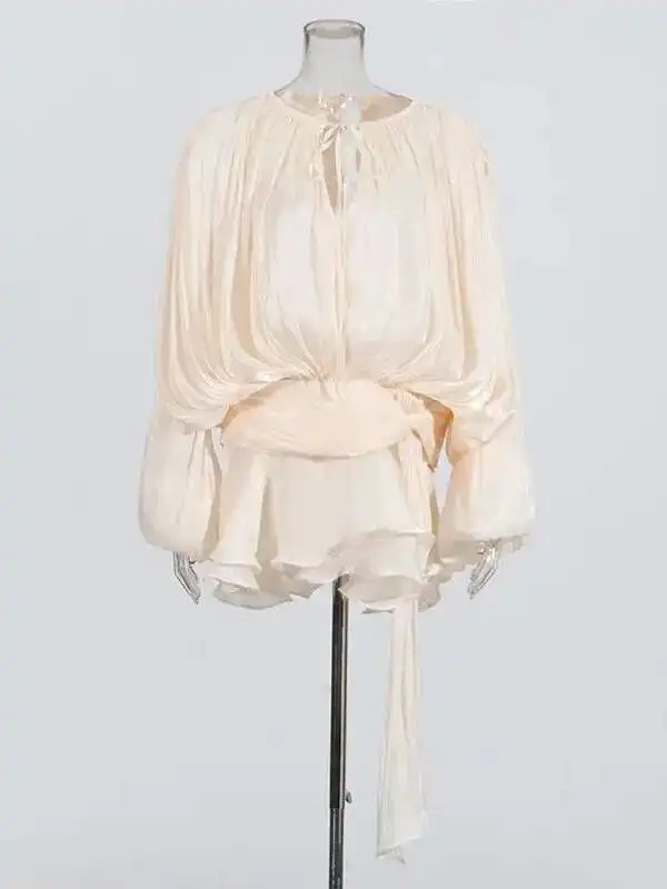 Blusa Elegante Plisada de Manga Larga para Mujer