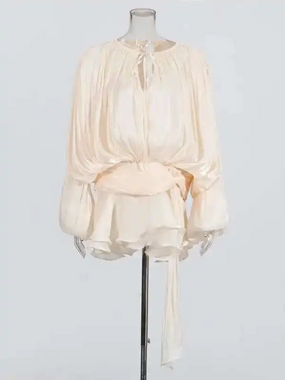 Blusa Elegante Plisada de Manga Larga para Mujer