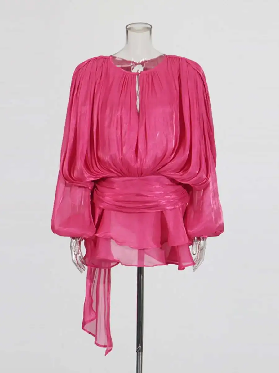Blusa Elegante Plisada de Manga Larga para Mujer
