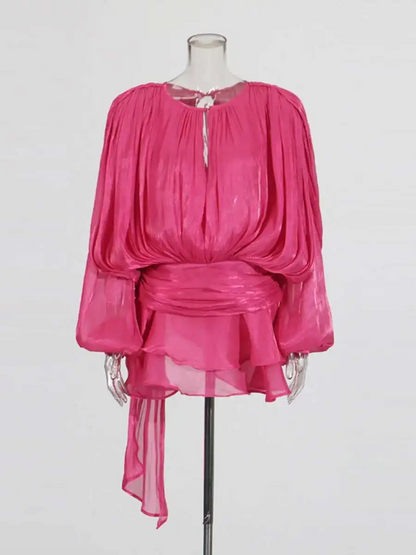 Blusa Elegante Plisada de Manga Larga para Mujer