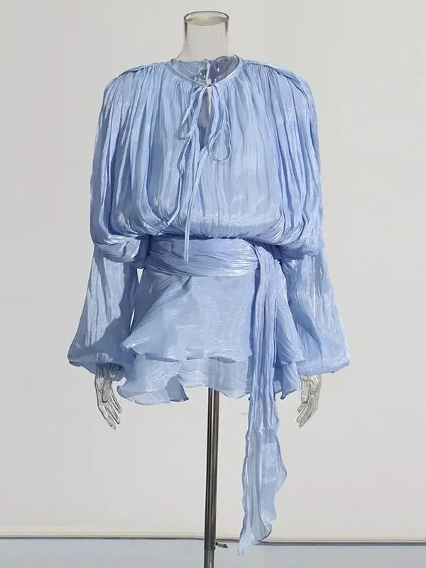 Blusa Elegante Plisada de Manga Larga para Mujer
