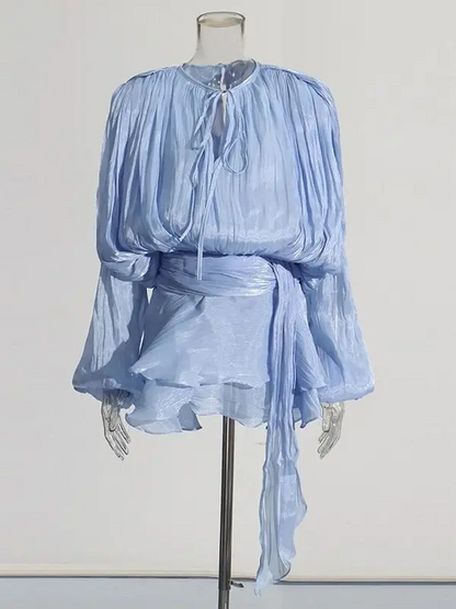 Blusa Elegante Plisada de Manga Larga para Mujer