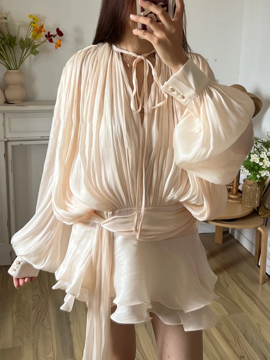 Blusa Elegante Plisada de Manga Larga para Mujer