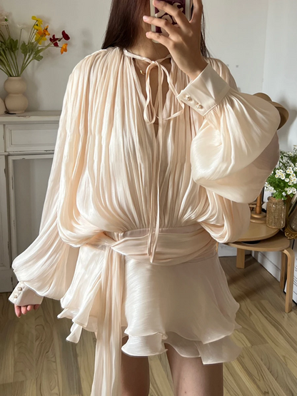 Blusa Elegante Plisada de Manga Larga para Mujer