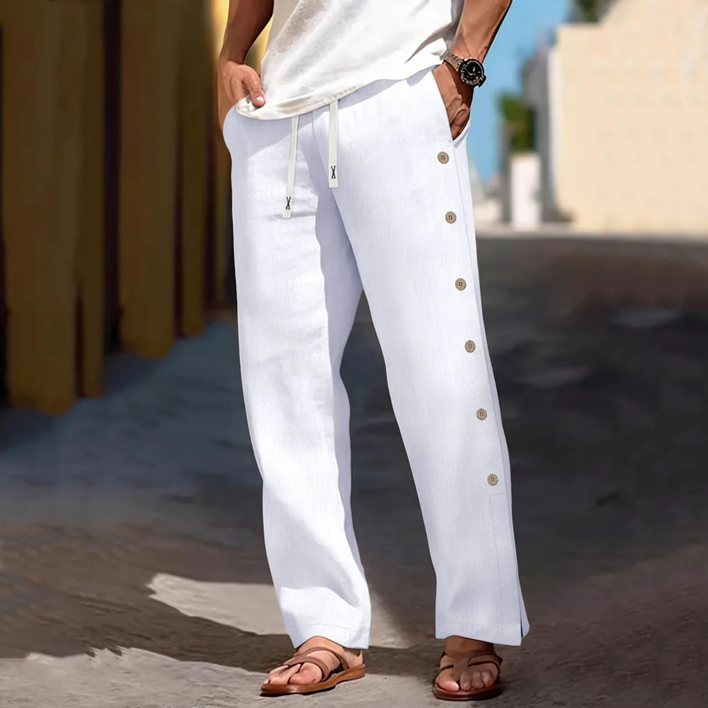 Pantalones Casuales de Lino y Algodón para Hombre